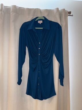 cinq a sept Teal Button-Front Blouse Dress